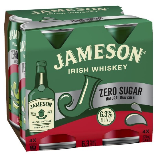 Picture of Jameson Zero Sugar Natural Raw Cola 6.3% Cans 4x375ml