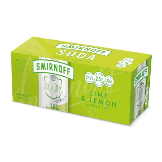 Picture of Smirnoff Soda Lime & Lemon 5% Cans 10x330ml