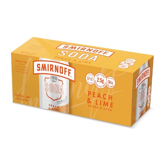 Picture of Smirnoff Soda Peach & Lime 5% Cans 10x330ml